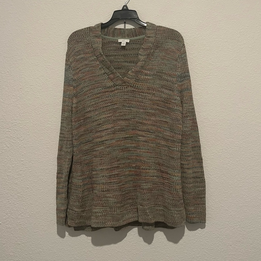 J Jill Multicolored Marled Knit V Neck Sweater Size Large